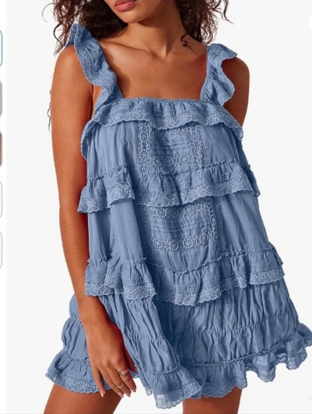 Gacaky Women's Summer Casual Sleeveless Rompers Ruffle Flowy Boho Sun Dress